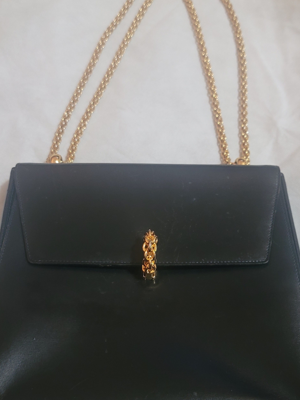 Classic Black Leather Shoulder Bag with Gold Chain